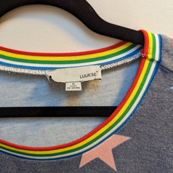 Navy Star Rainbow Stripe-Trim Relaxed-Fit Crewneck Sweater - Picture 3 of 5